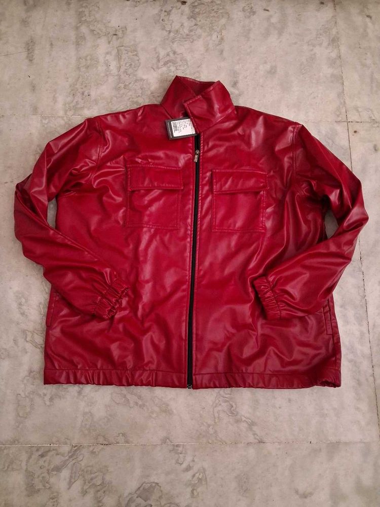 plus size Red Faux Leather Jacket