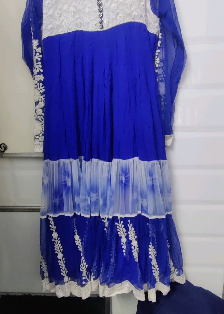 Blue Coloured Kalidar Flared Long Gown