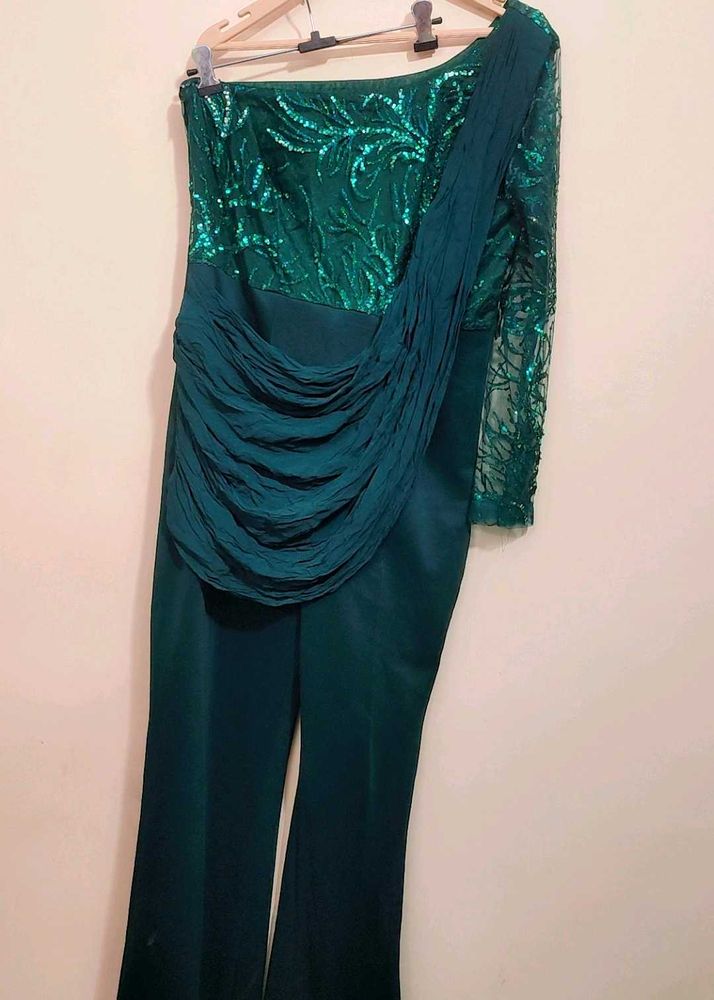 Dark Green Partywear Jumpsuit For 36 Bust