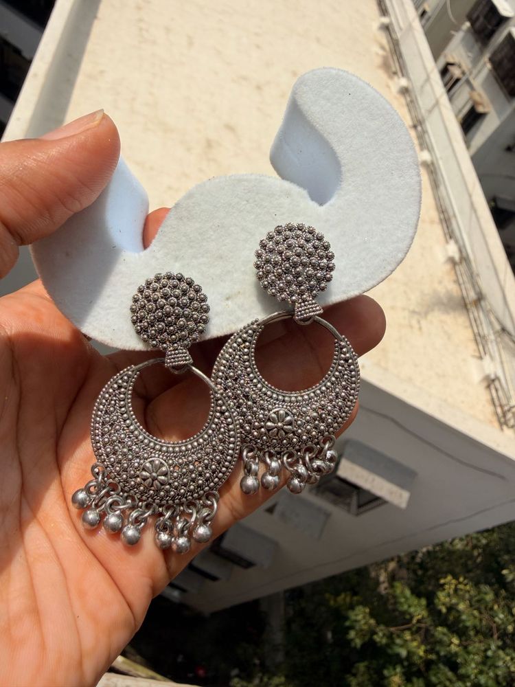 Oxidised Silver Jhumka Earrings