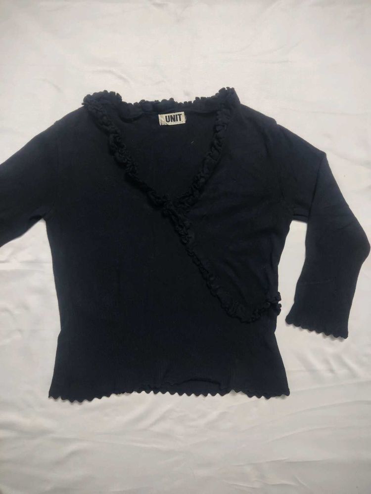 Black Ruffle Trim Top