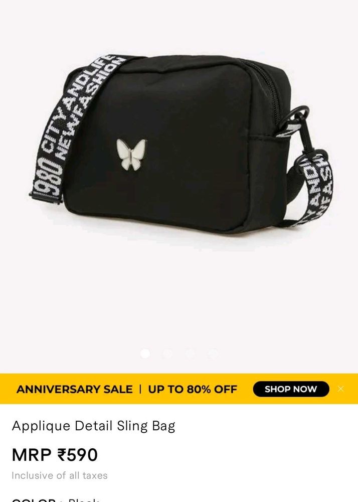 Savana Chic Black Crossbody Bag with Butterfly Acc