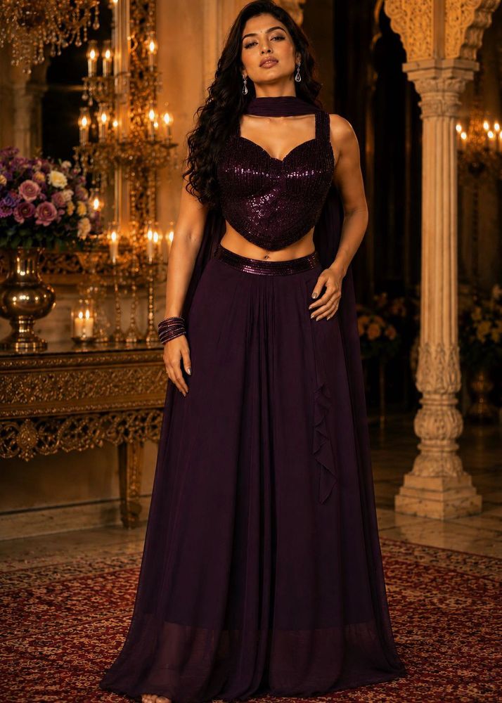 Stunning Sequined Crop Top &amp; Pleated skirt Set