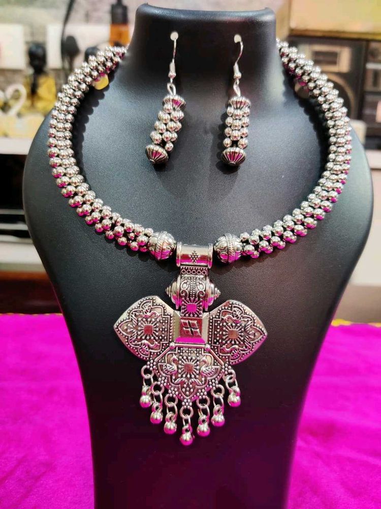 Oxidized Silver Choker &amp; Earring Set