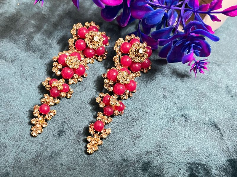 Stunning Pink &amp; Gold Dangle Earrings