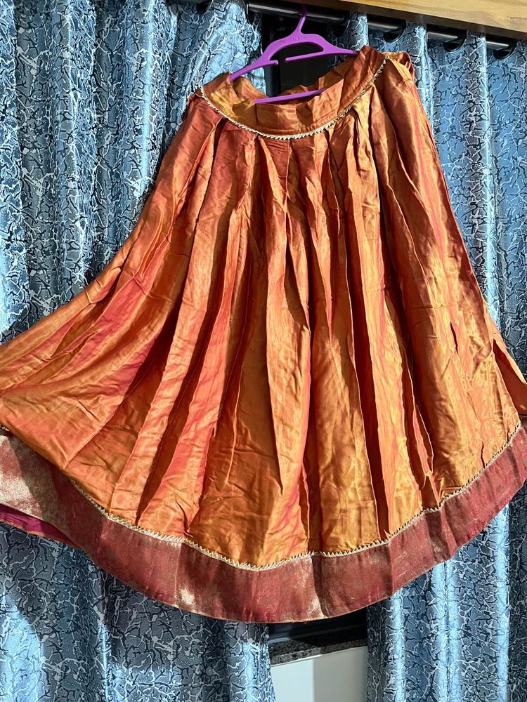 Orange Silk Lehenga Skirt