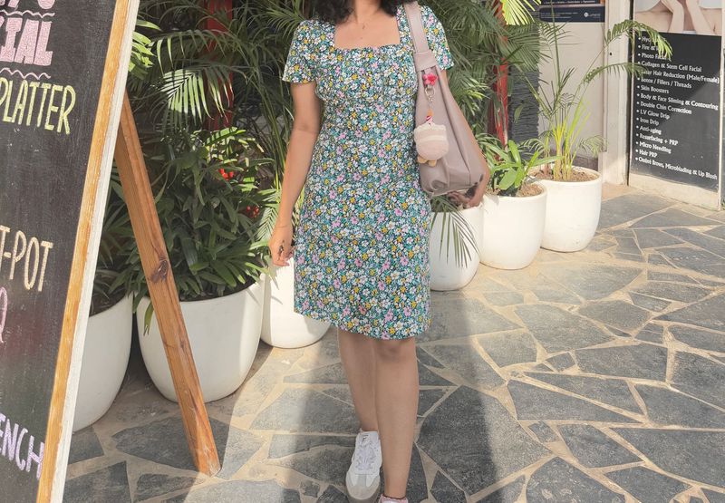 Floral Print Square Neck Mini Dress