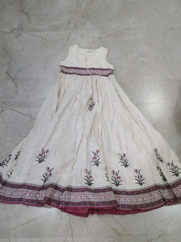 Cream Floral Print Ethnic Gown