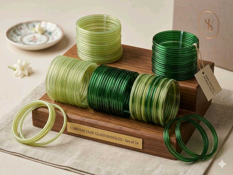 Chroma Jade Glass Bangles Set