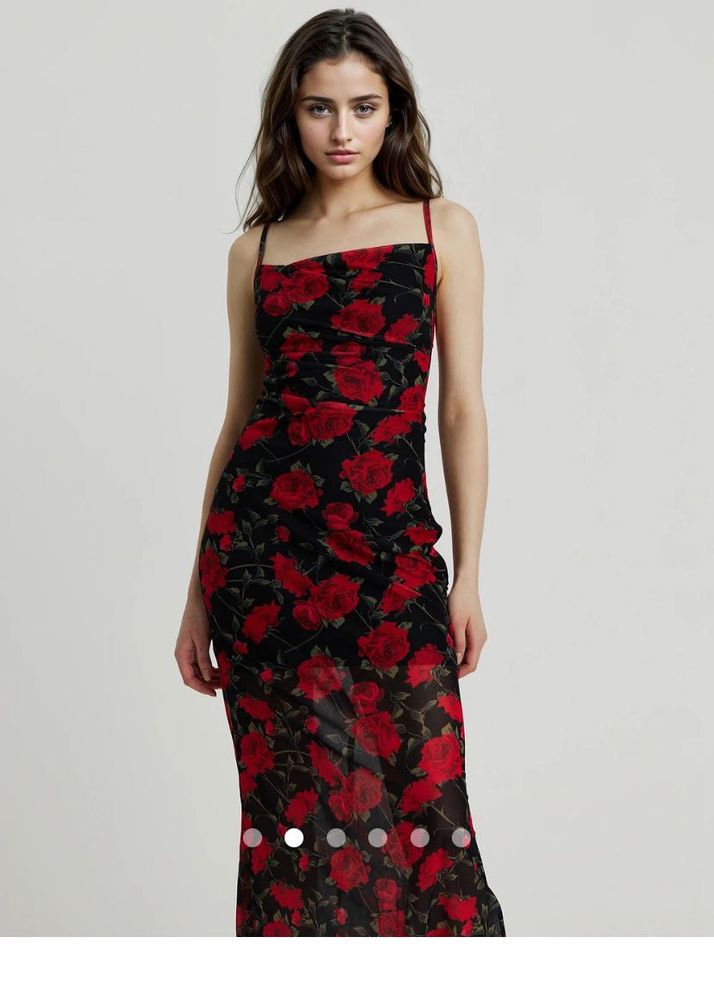 Chic Rose Print Ruched Maxi Dress