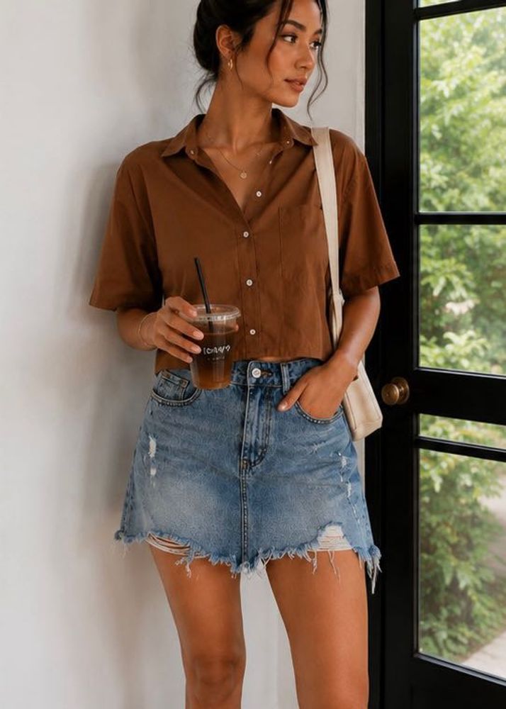 H&amp;M Cotton Boxy Cropped shirt