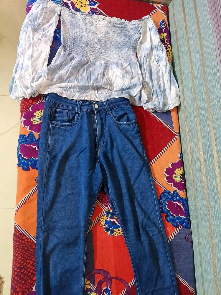 combo tops and Jean's Stylish Off-Shoulder Top &amp; J