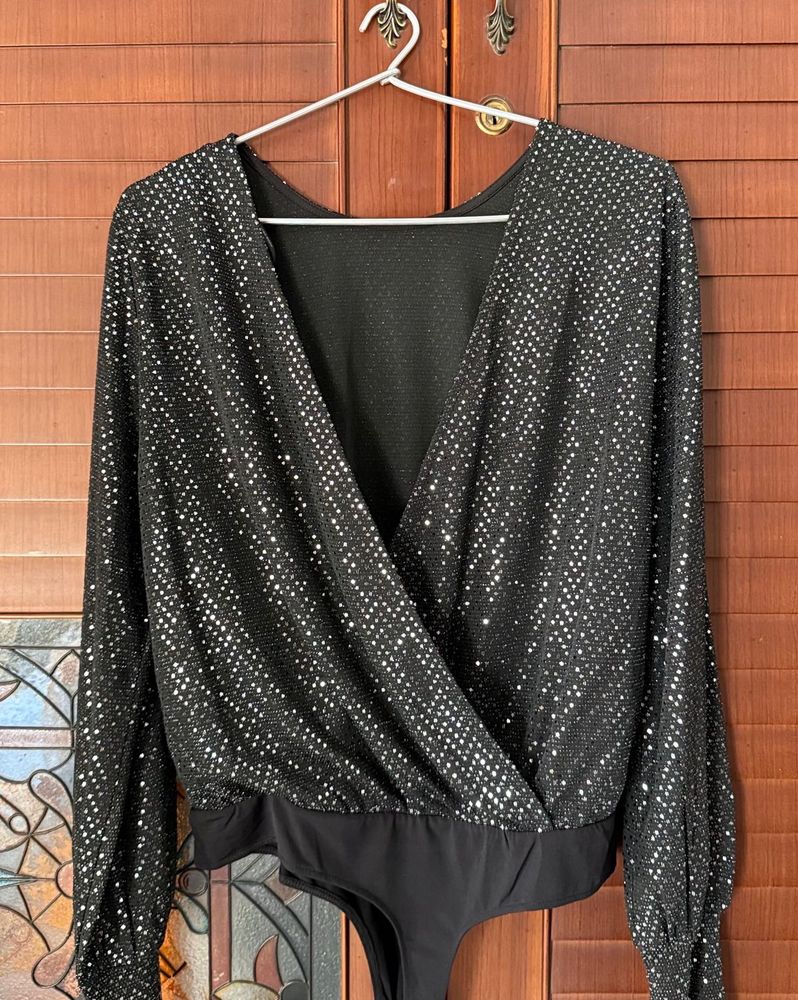Sparkly Black Wrap Bodysuit