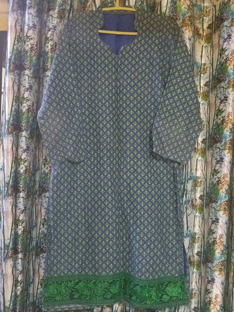 Blue Kurta with Green Border