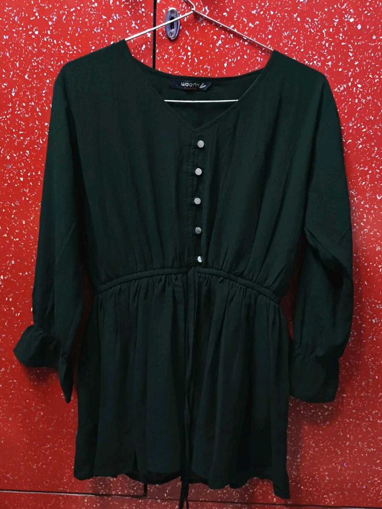 Stylish Dark Green Button-Up Tunic