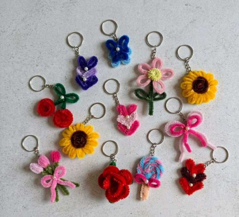 Cute Handmade pipe cleaner Keychain Charms