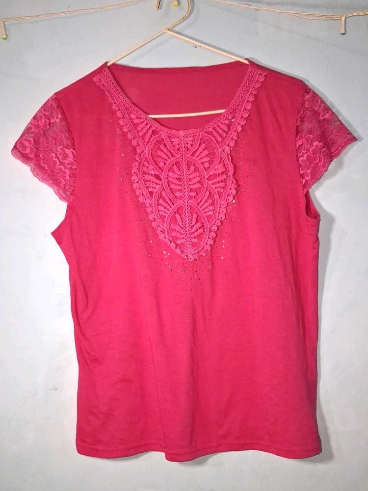Pink Lace Sleeve Top