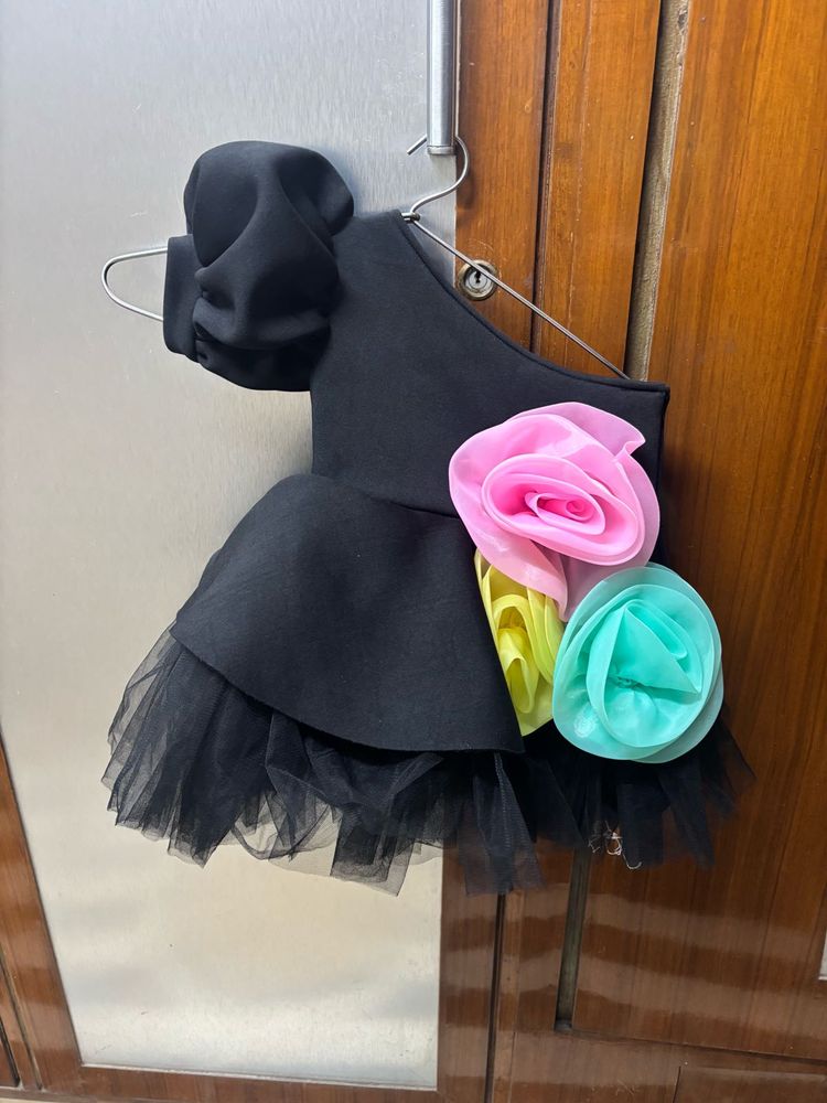 Cute Black Party Dress with Flowers