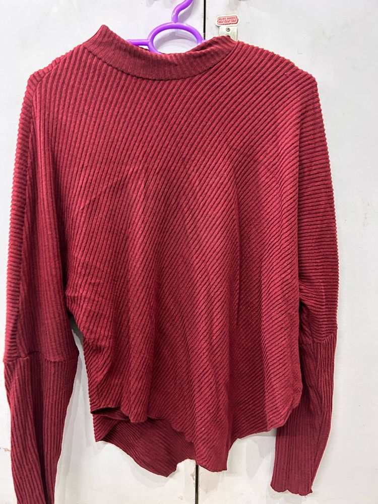 Maroon Ribbed Mock Neck Top