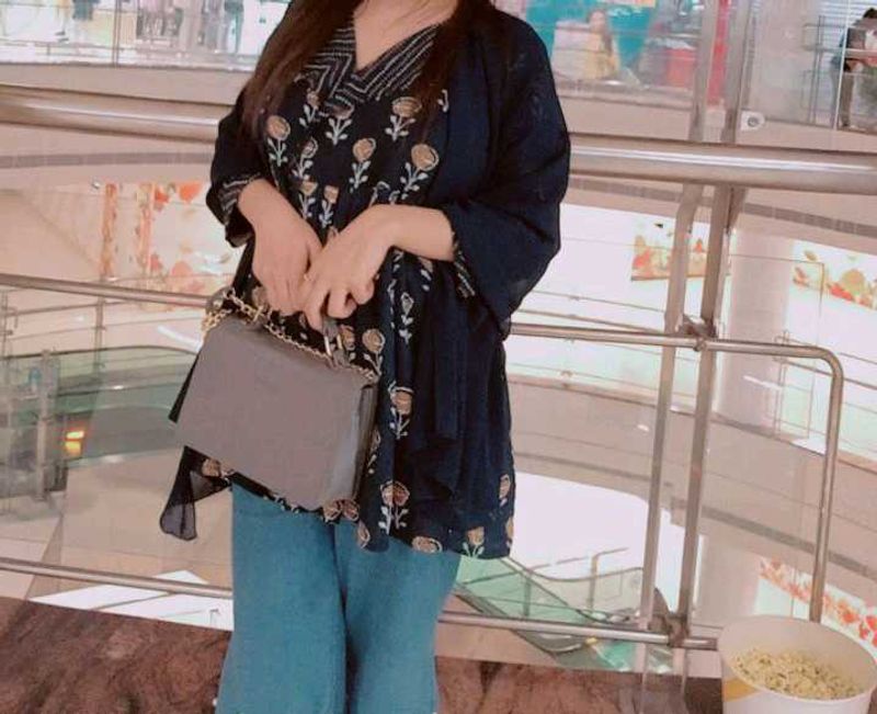 Navy Floral Print Kurta