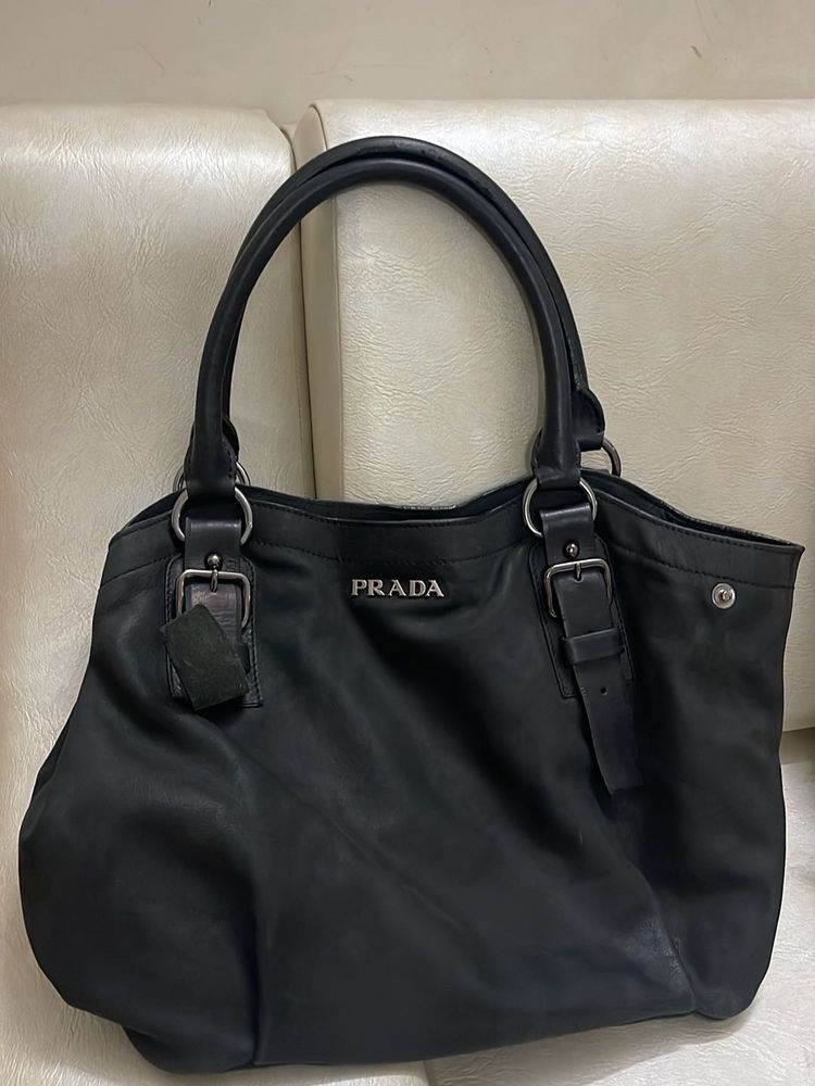 Prada Black Leather Tote Bag