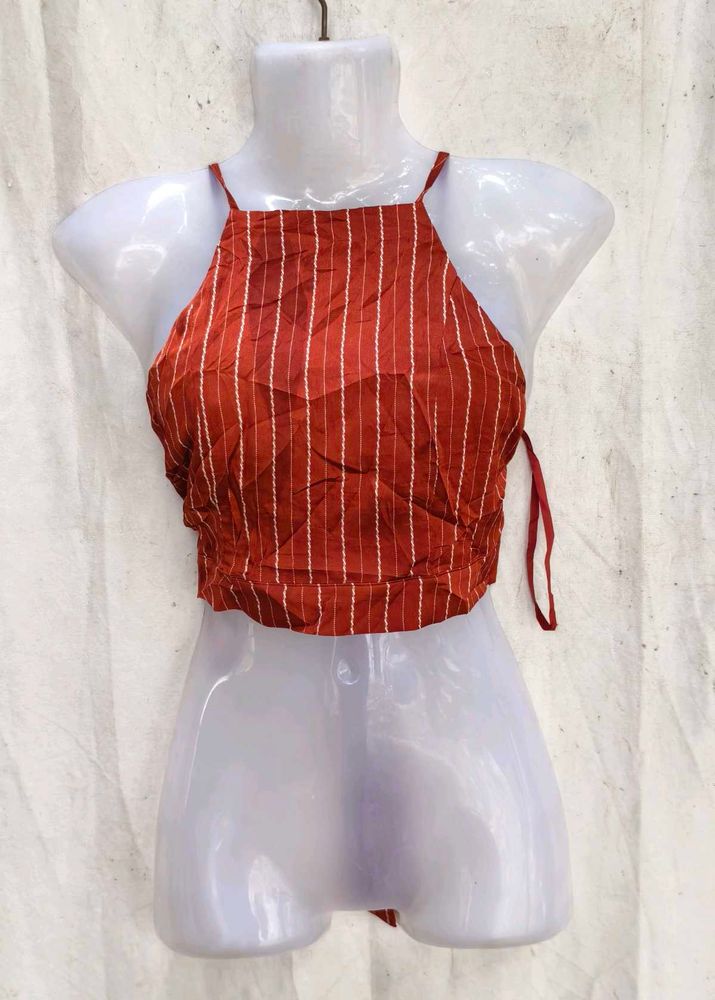 18138. Chic Striped Halter Neck Crop Top