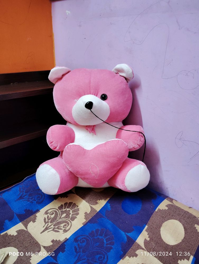 🧸 Teddy Bear Pink With Heart One Eye Gone