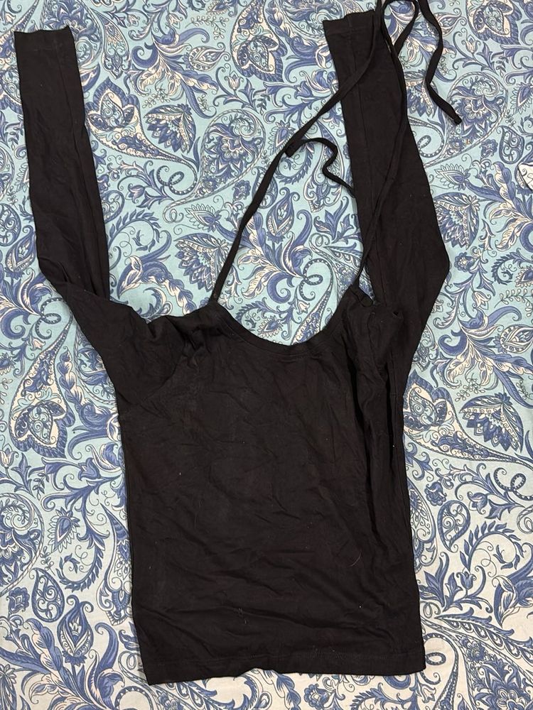 Black Long Sleeve Tie Back Top