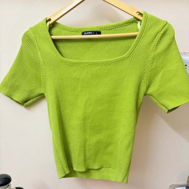 Zudio Square Neck Ribbed Knit Top