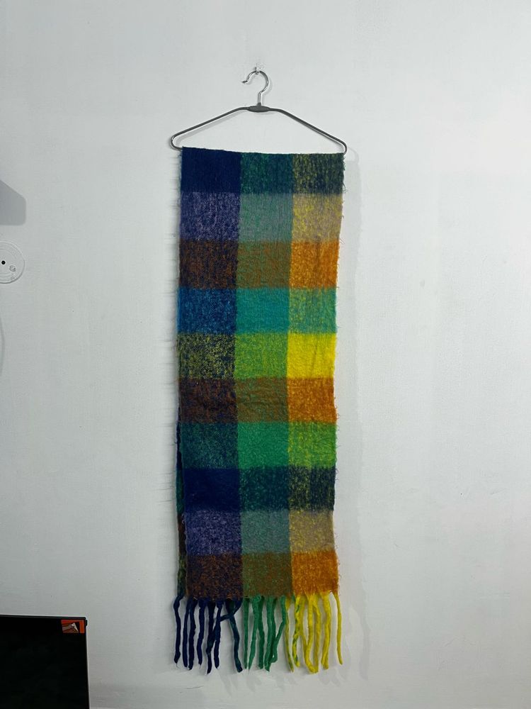 Colorful Plaid Scarf with Fringe