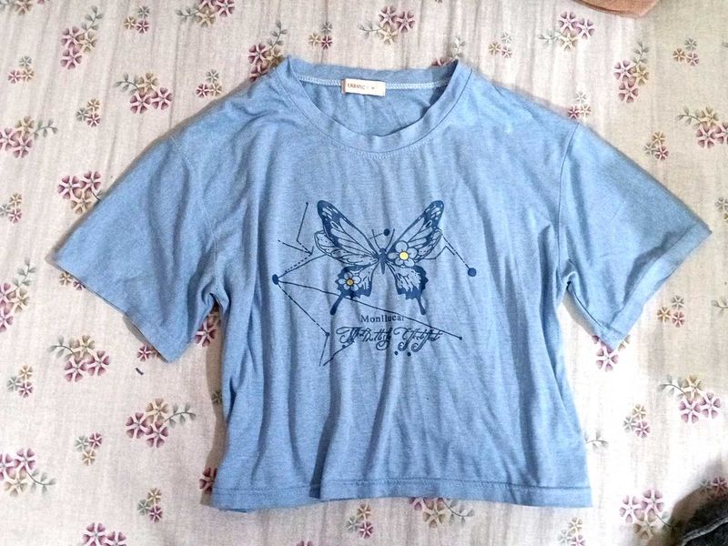 Blue Butterfly Graphic T-Shirt