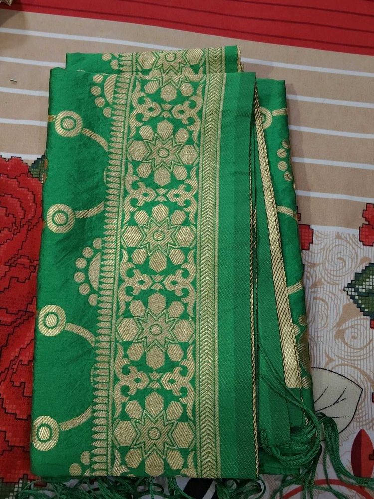 Elegant Green &amp; Gold Banarasi Silk Saree