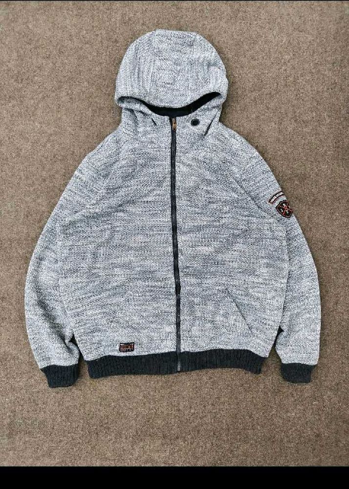 Gray Textured Zip-Up Hoodie