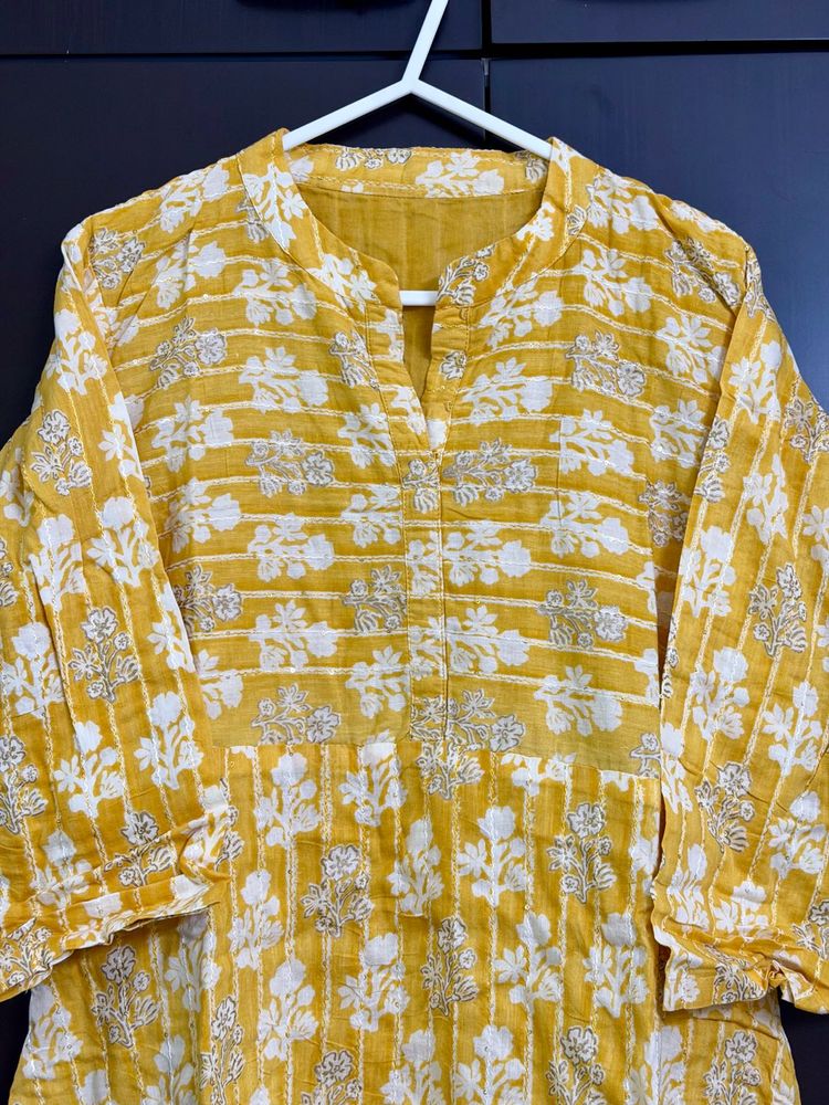 Yellow Sequin Print Kurta