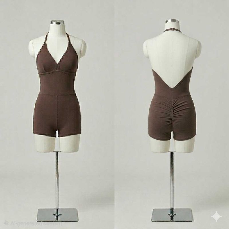 Brown Halterneck One-Piece Swimsuit