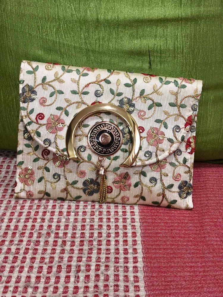 Embroidered Clutch Bag with Tassel