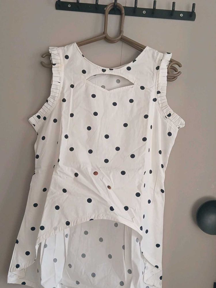 Polka Dot High-Low Sleeveless Top