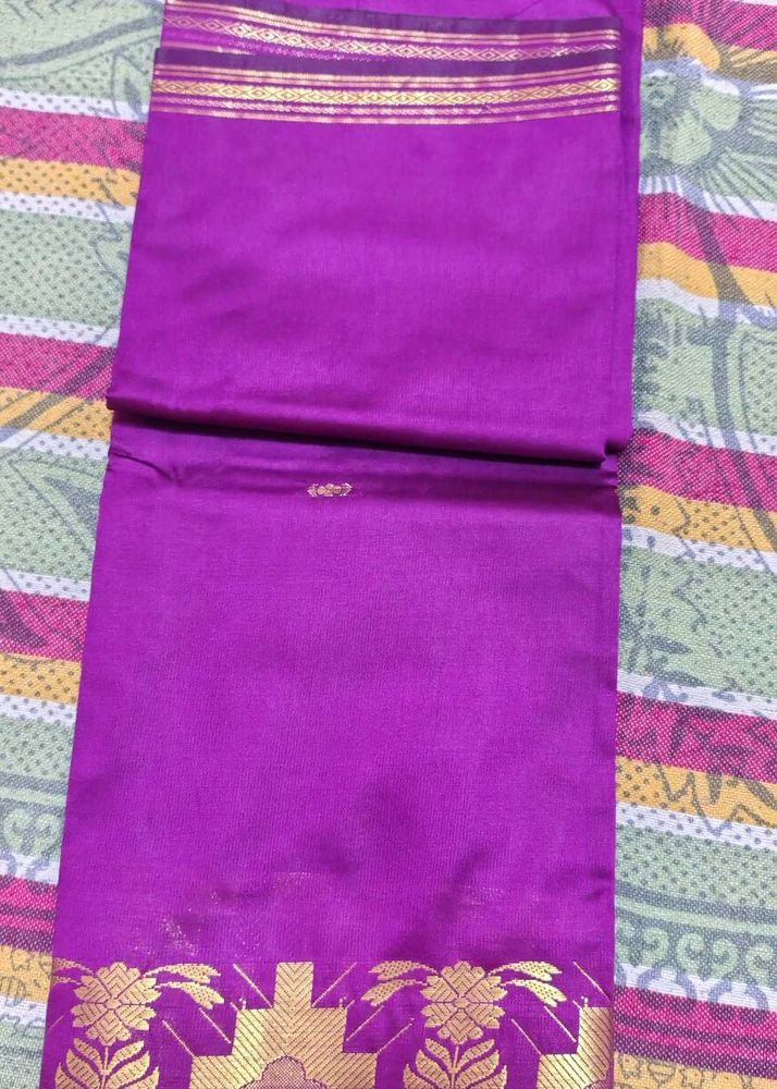 Vibrant Purple Silk Saree with Gold Border