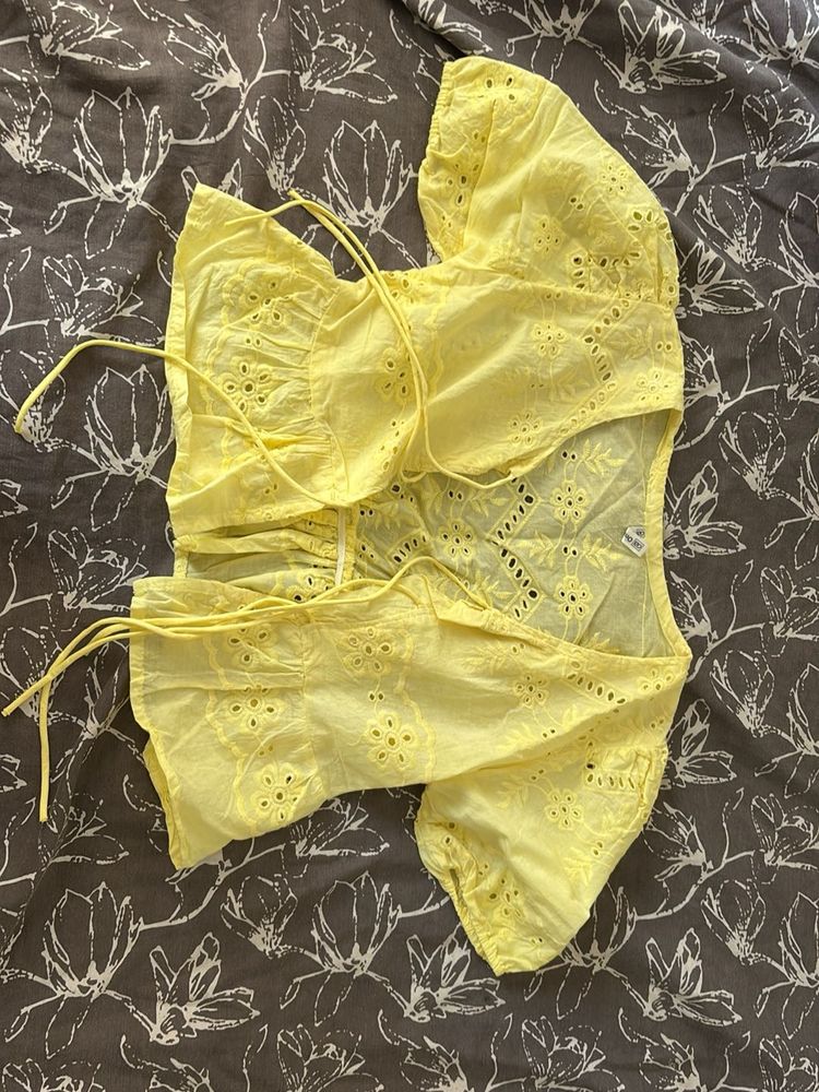 Yellow Eyelet Crop Top