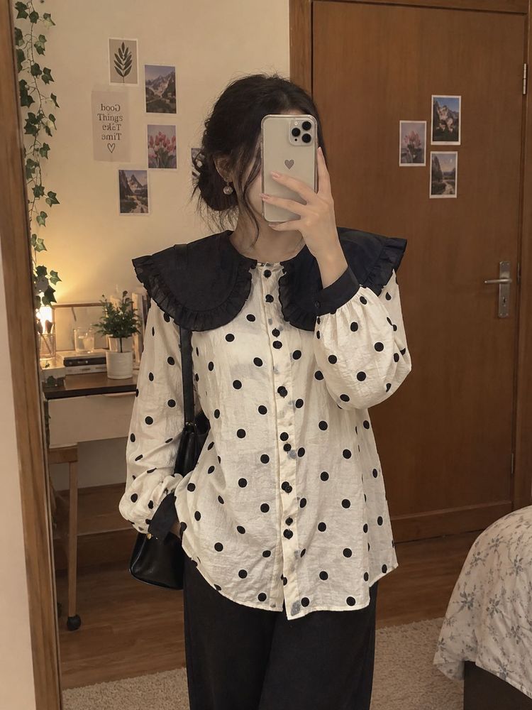 Peter Pan Polka Dot Button-Up Blouse