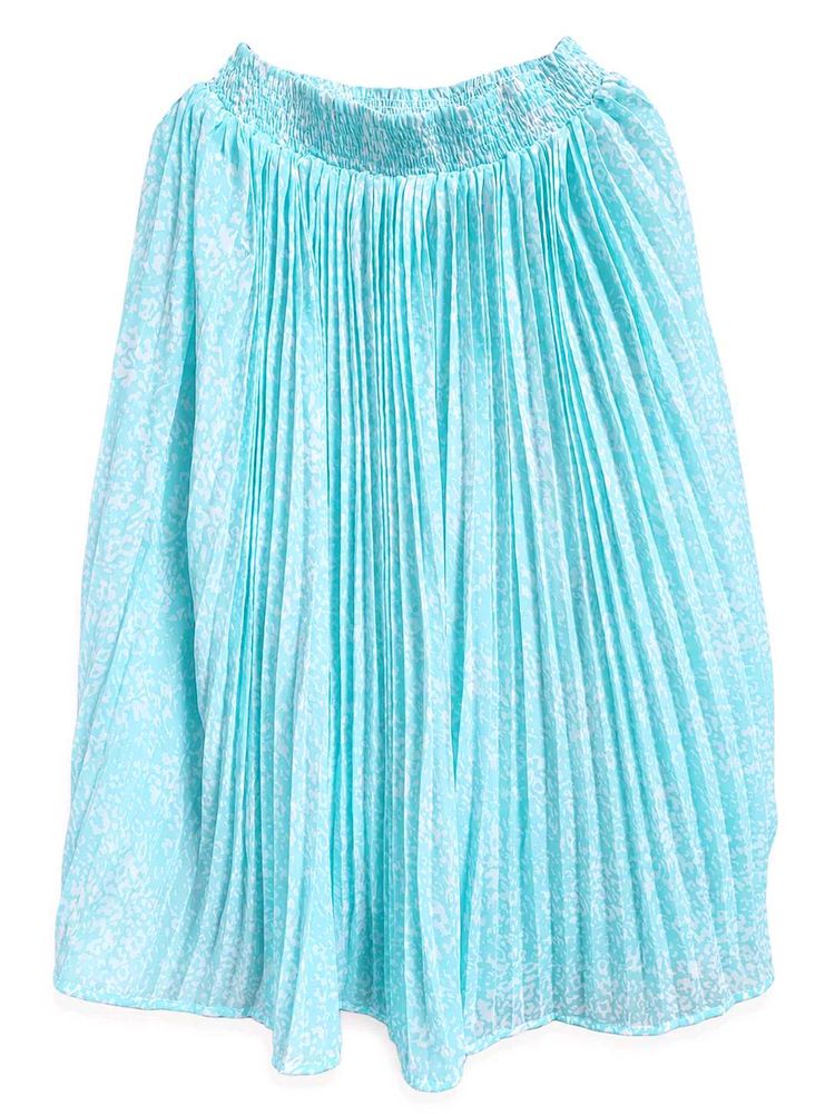 Pleated Blue Floral Skirt