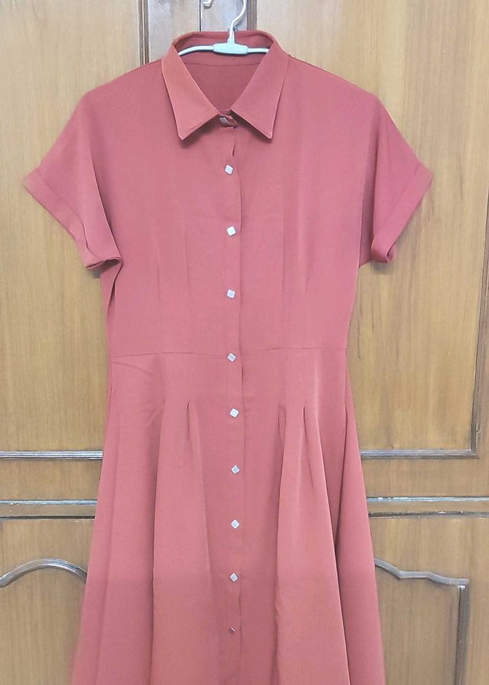 Rust red pleated classic dress