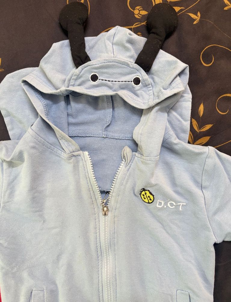 Cute Baby Blue Hoodie with Antennas