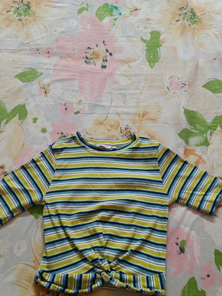 Striped Twist Front Top