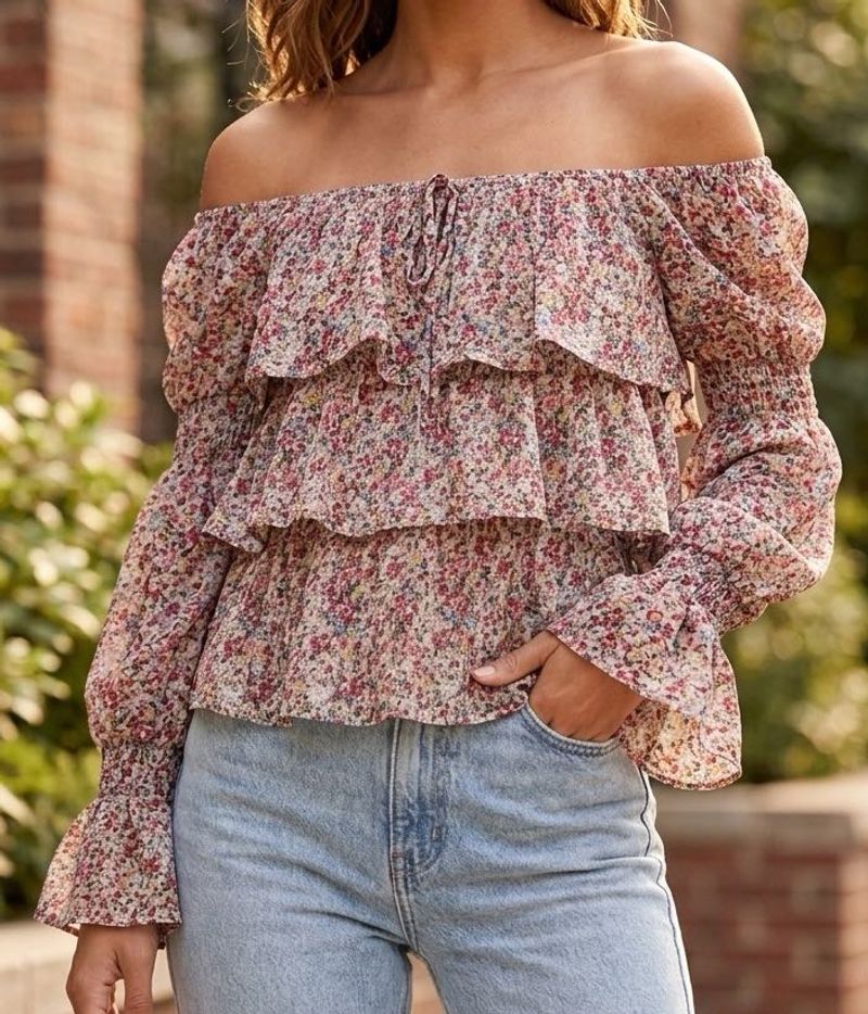 Floral Ruffle Bardot Top