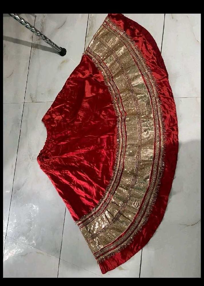 Red Velvet Skirt with Gold Embellishments