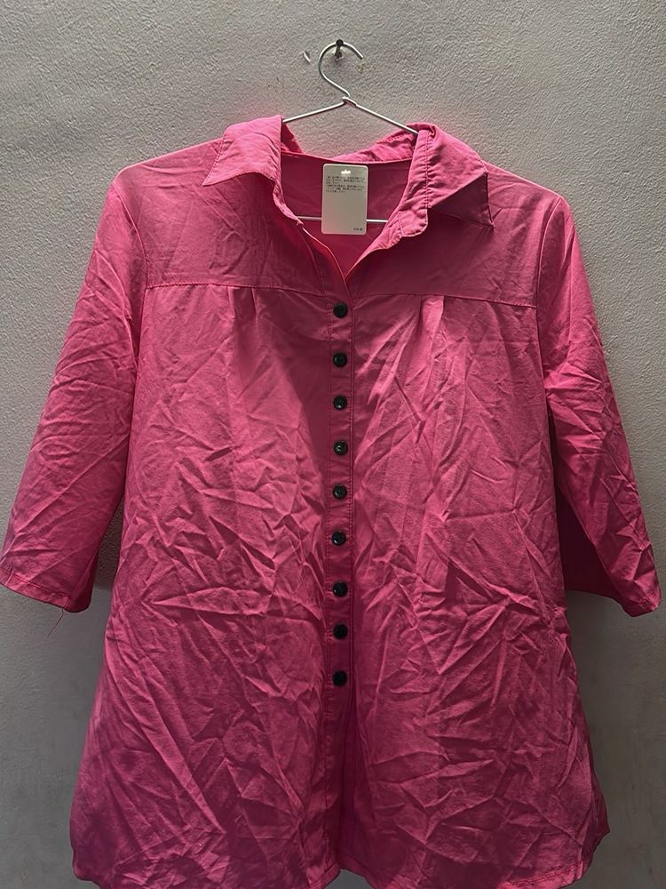 Chic Pink Button-Down Tunic Top