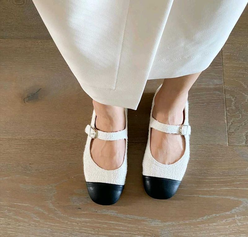 Chic Tweed Mary Janes with Black Cap Toe
