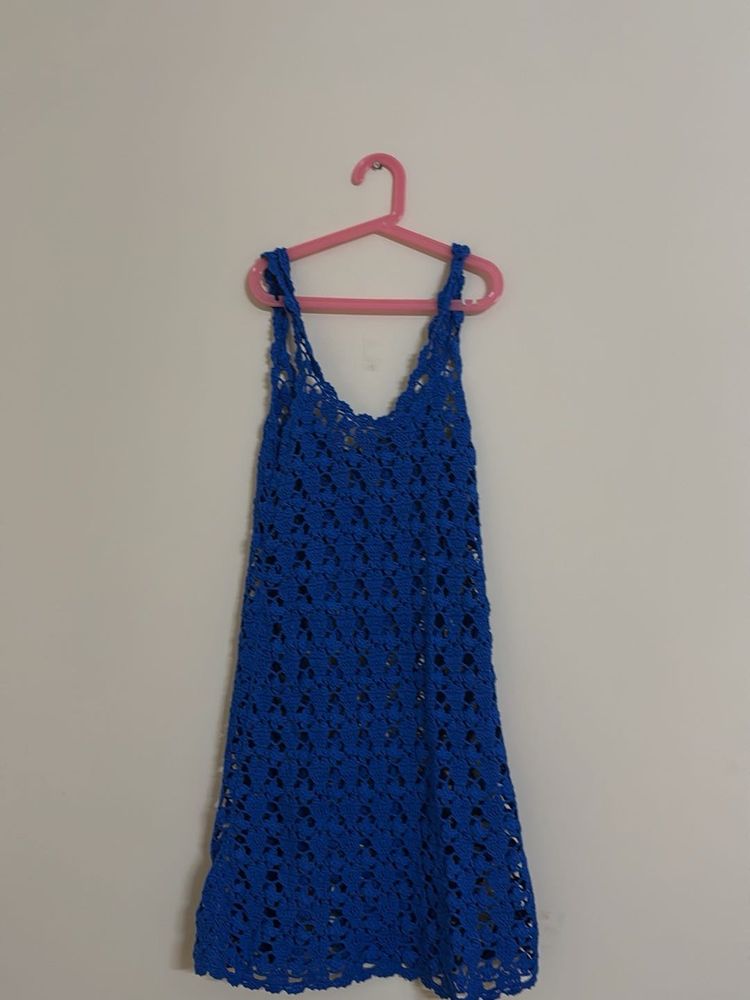 Blue Crochet Mini Dress