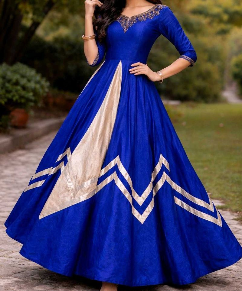 Elegant Blue &amp; Gold Ethnic Gown
